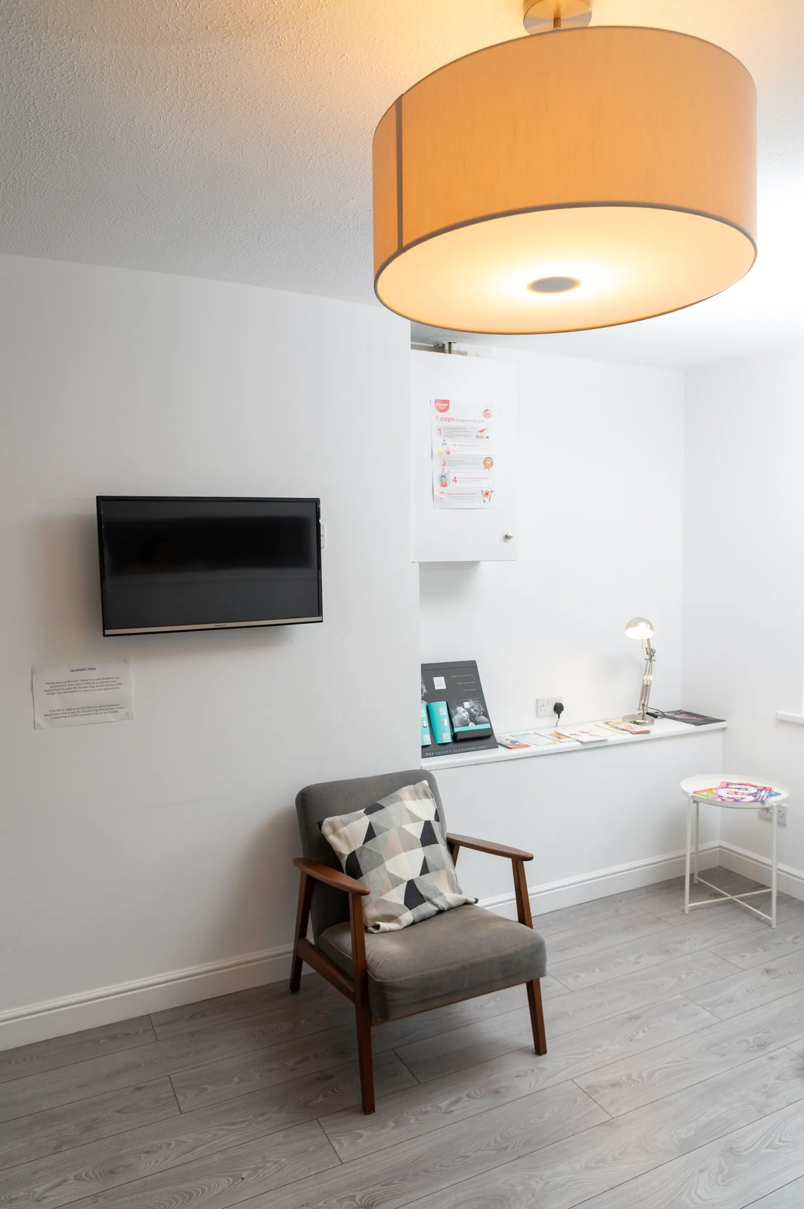 The calm, bright waiting room at Aylesbury Dental
